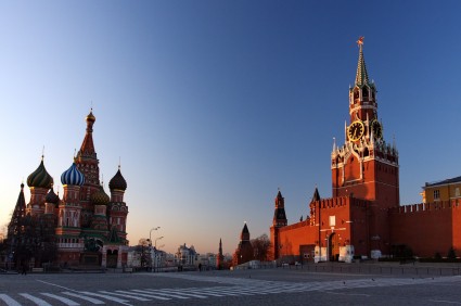 St. Basil's; The Kremlin at Moscow at Night from Red Square