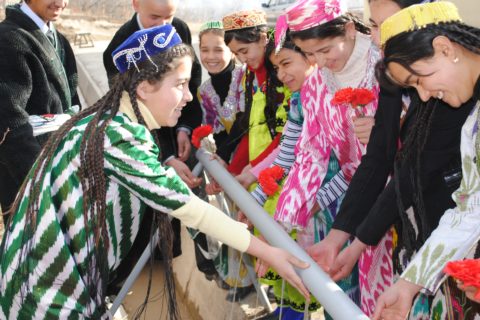 Tajikista Safe Water Project 1. School Children at Wash Stand in Kajikistan