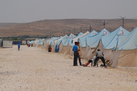 Syrian refugees and tents